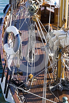 Details of a sailboat in old style photo