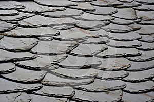 Details of shale roof on a house built from schist in PiodÃÂ¯ÃÂ¿ÃÂ½o, one of Portugal`s schist villages in the Aldeias do Xisto photo