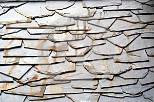 Details of shale roof on a house built from schist in Piodao, one of Portugal`s schist villages in the Aldeias do Xisto photo