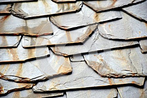 Details of shale roof on a house built from schist in Piodao, one of Portugal`s schist villages in the Aldeias do Xisto photo