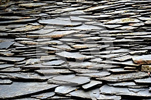 Details of shale roof on a house built from schist in Piodao, one of Portugal`s schist villages in the Aldeias do Xisto photo