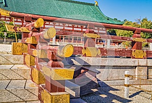 Details of Shinto Temple architecture at Heian Shrine in Kyoto, Japan