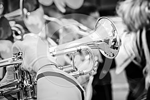 Details from a showband, fanfare our drumband with Instruments