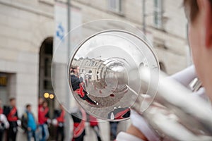 Details from a showband, fanfare our drumband with Instruments