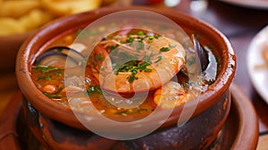 Details with the sopa de mariscos dish. AI generated photo