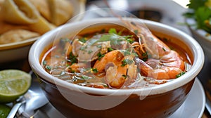 Details with the sopa de mariscos dish. AI generated photo