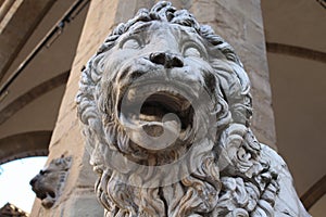 Details on Statue of Hercules and Caco of Baccio Bandinelli, Piazza della Signoria in Florence, Italy.