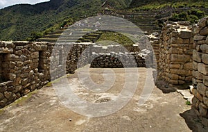 Details of a stone house in the famous archaeological site of Machu Picchu in Peru