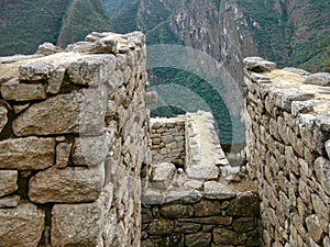 Details of a stone house in the famous archaeological site of Machu Picchu in Peru