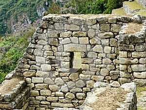 Details of a stone house in the famous archaeological site of Machu Picchu in Peru