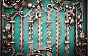 Details  structure and ornaments of wrought iron fence