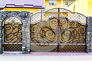 details of structure and ornaments of wrought iron fence and gate