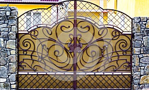 details of structure and ornaments of wrought iron fence and gate