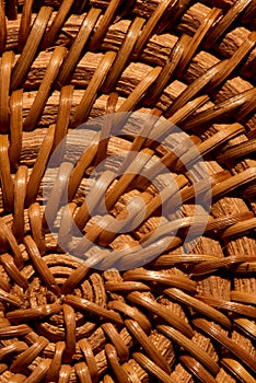 Details and texture of bamboo or wood weaving. Top view of the beautiful pattern and texture of natural brown rattan furniture.