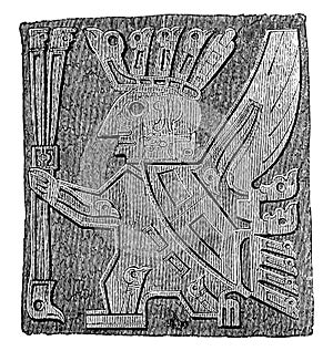 Details of the Tiahuanaco monolith door, Peru, vintage engraving