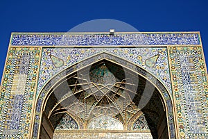 Details of the tiles and mosaics in the courtyard of the Great Mosque of Herat in Afghanistan