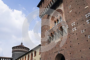 Details to the Sforzesco castle and its splendid medieval walls
