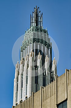 Details of Tower at Tulsa`s Historic Boston Avenue United Methodist Church - National Landmark! photo