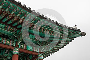 Details of traditional korean Bell Pavilion in the Yongdusan Park. Jung-gu, Busan, South Korea, Asia