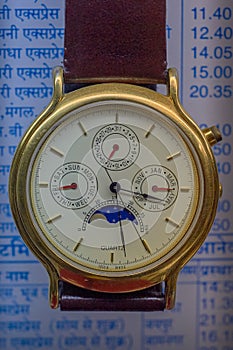 Details about Triple Day/Date/Month and Moon face calendar 14K gold Quartz watch  Mumbai