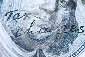 Details US Dollar banknote with inscription Tax Reform. Horizontal image