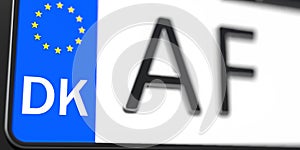 Details of a vehicle registration plate of Denmark, part of the set. 3D rendering