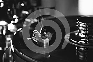 Details of vinyl on vintage record player
