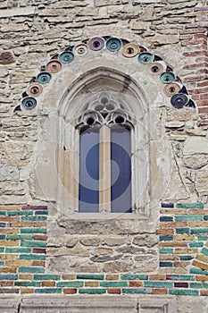 Details on the wall and window of Neamt Monastery in Moldavia, R