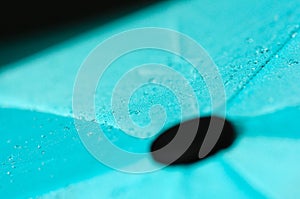 Details of water droplets on the surface of a colorful umbrella photo