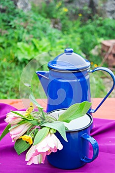 Details on Wedding table, setting decorated in rustic style. Wed