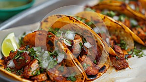 Details wiht the Mexican tacos al pastor dish. AI generated