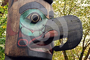Details of a wooden totem pole