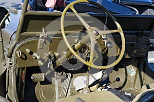 Details of WWII Jeep - Steering Wheel and Dashboard