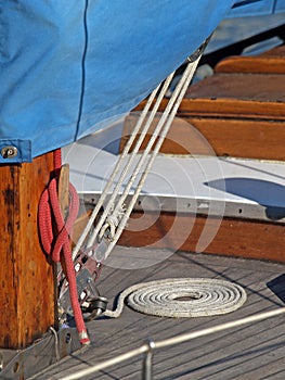 Details of yacht rope around cleat