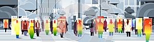 detecting elevated body temperature of businesspeople walking on city street checking by non-contact thermal ai camera