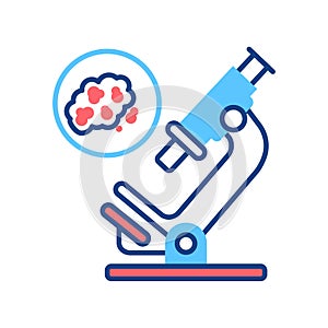 Zjištění z rakovina buňky podle analýza linka barva ikona. onkologie zdravotní výzkum. pavučina strana mobilní označení organizace nebo instituce 
