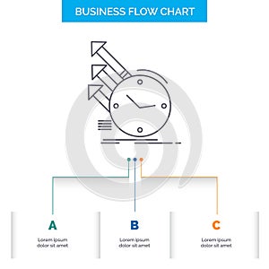 detection, inspection, of, regularities, research Business Flow Chart Design with 3 Steps. Line Icon For Presentation Background