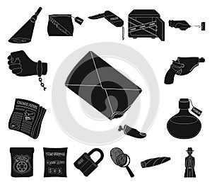 Detective agency black icons in set collection for design. Crime and investigation vector symbol stock web illustration.