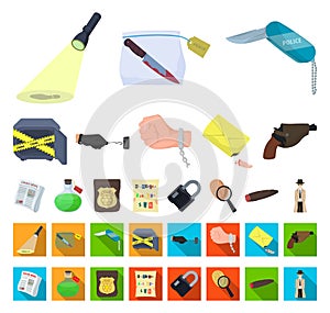 Detective agency cartoon,flat icons in set collection for design. Crime and investigation vector symbol stock web