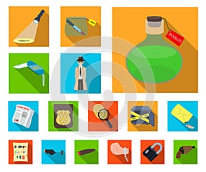 Detective agency flat icons in set collection for design. Crime and investigation vector symbol stock web illustration.