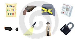 Detective agency icons in set collection for design. Crime and investigation vector symbol stock web illustration.