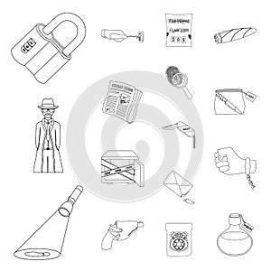 Detective agency outline icons in set collection for design. Crime and investigation vector symbol stock web