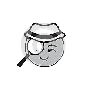 Detective Cartoon Face Wear Hat Suspecting Happy Smile People Emotion Icon