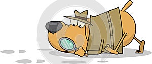 Detective Dog Cartoon Character Following A Clues