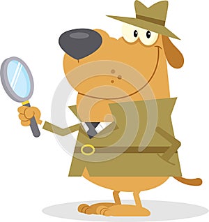 Detective Dog Cartoon Character Holding A Magnifying Glass