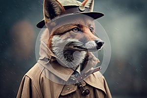 Detective fox wearing vintage clothing