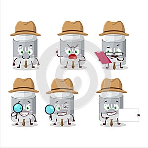 Detective glue stick cute cartoon character holding magnifying glass