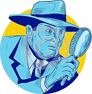 Detective Holding Magnifying Glass Circle Drawing