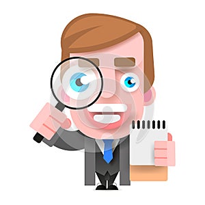 Detective Holding A Magnifying Glass. Vector Illustration