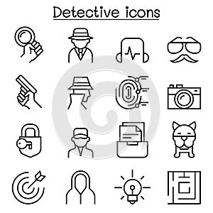 Detective icon set in thin line style